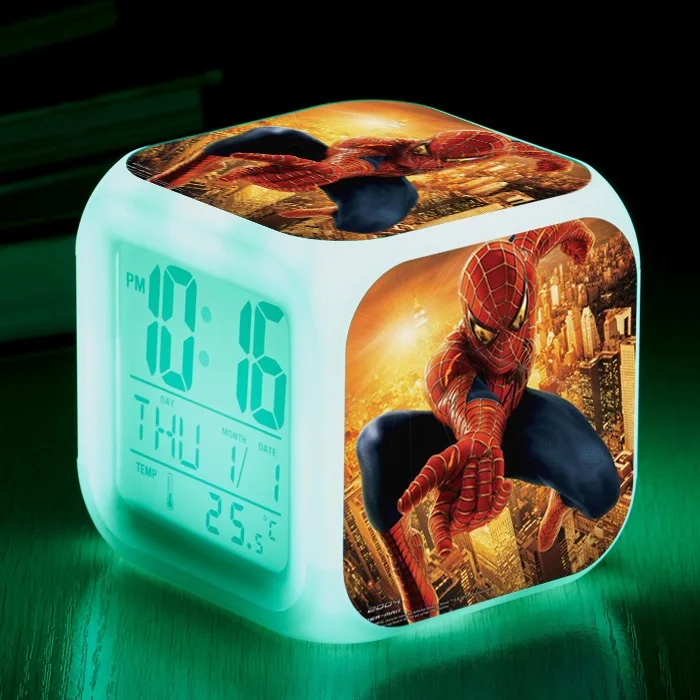 Фигурка Человека-паука, Светодиодный светящийся будильник, игрушки с 7 сменными цветами, Marvel, Мстители, герой, Neiborhood, будильник для кровати Человека-паука - Цвет: 17