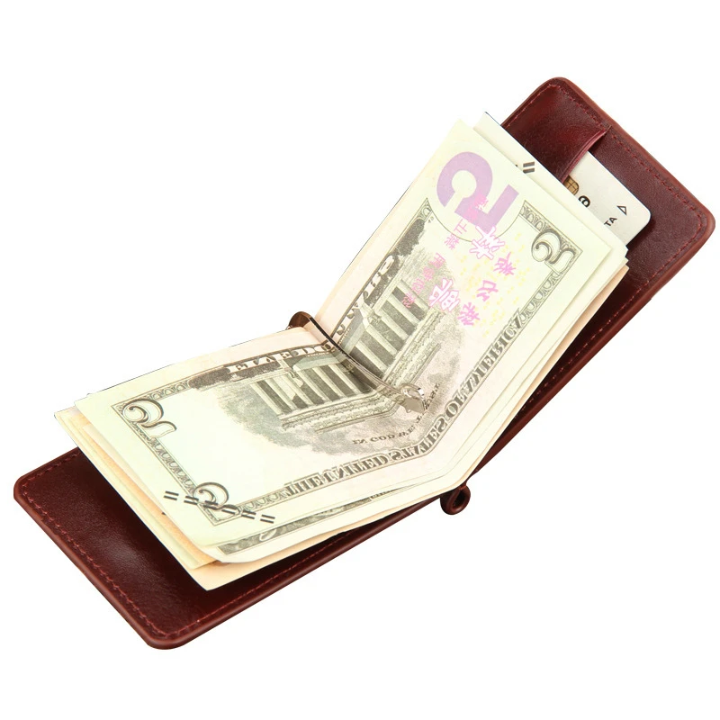 

Brand Pu Leather Money Clips Men Wallets Coin Zipper Pocket Purse Money Bag Clamp for Money Card Slots Magnet Hasp Clips MWS029