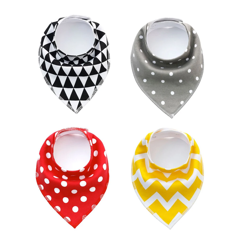 

4pcs Washable Cotton Baby Bibs Burp Cloth Print Arrow Wave Triangle Baby Bibs Cotton Adjustable Baby Meal Bib Infant Bibs cloth