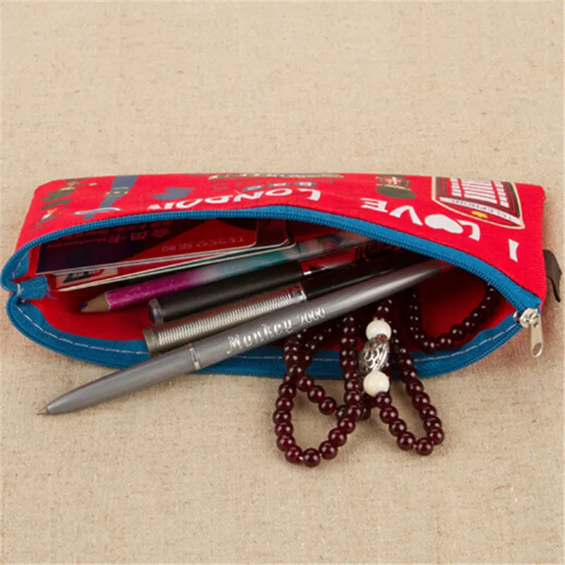 لندن نمط قلم رصاص وقلم وجاف حالة التجميل حقيبة مستحضرات تجميل حامل الأكياس النساء التجميل أكياس الطازجة محفظة سستة عملة حالة شحن مجاني