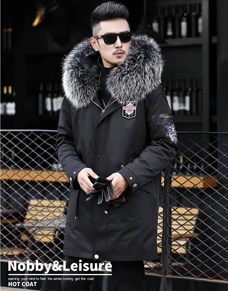 Мужская кожаная куртка с воротником из меха енота, новинка, зимняя мужская куртка из натуральной овчины, теплые кожаные куртки