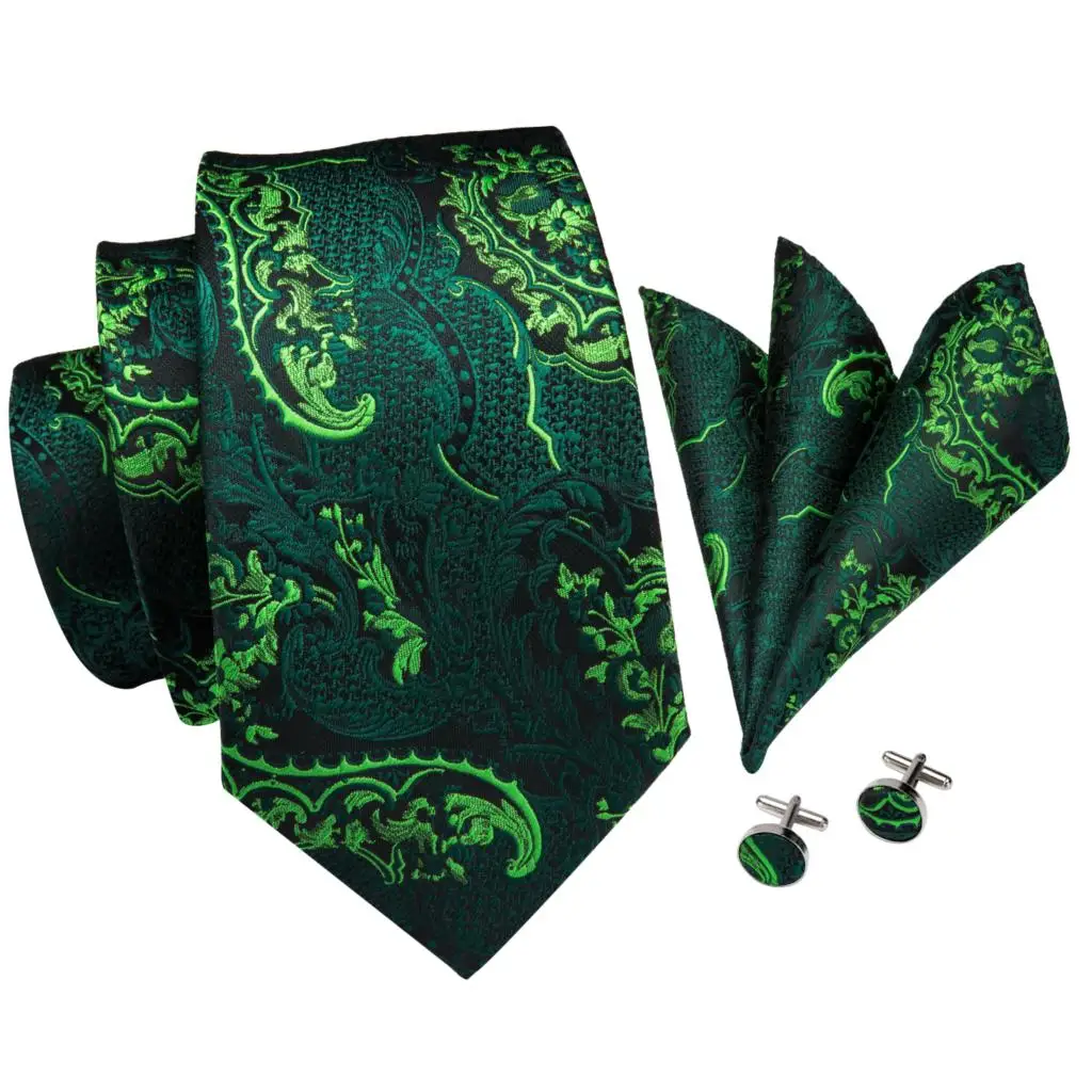 Мужские зеленые галстуки цветочный Галстук Пейсли Шелковый галстук Карманный квадратный набор для вечерние галстуки для бизнеса изумрудные Галстуки подарок Hi-Tie SN-3206