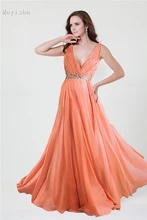 ZJ0108 pretty girl coral peach colored deep v neck elegant formal gowns evening dresses long gown party night out plus size maxi