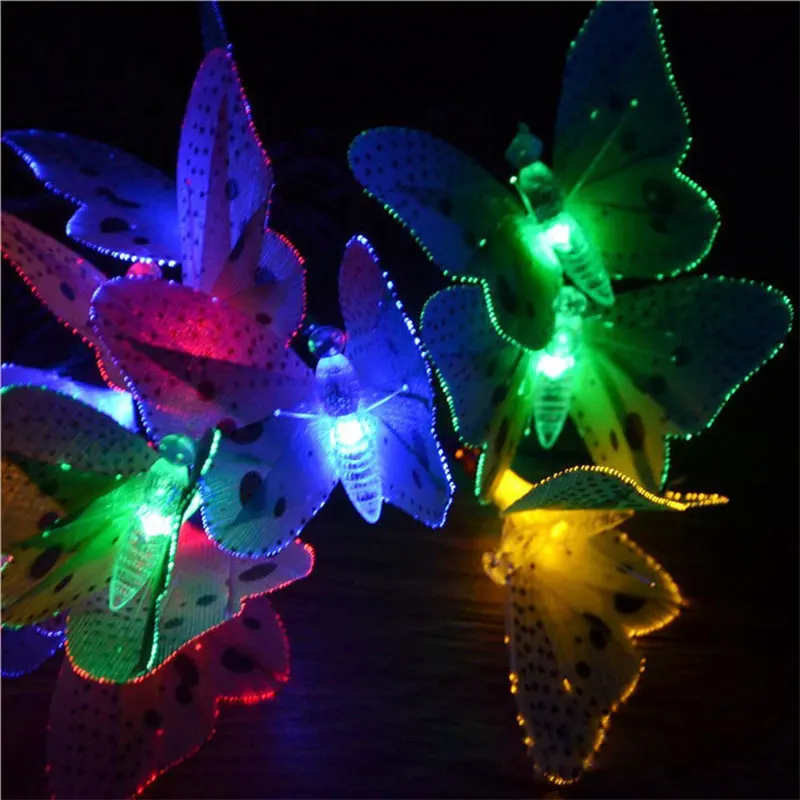 Solar Lamps 4M 12Leds Butterfly Fiber Optic Solar String Light Outdoor Garden String Light Fairy Garland Lawn Patio Light
