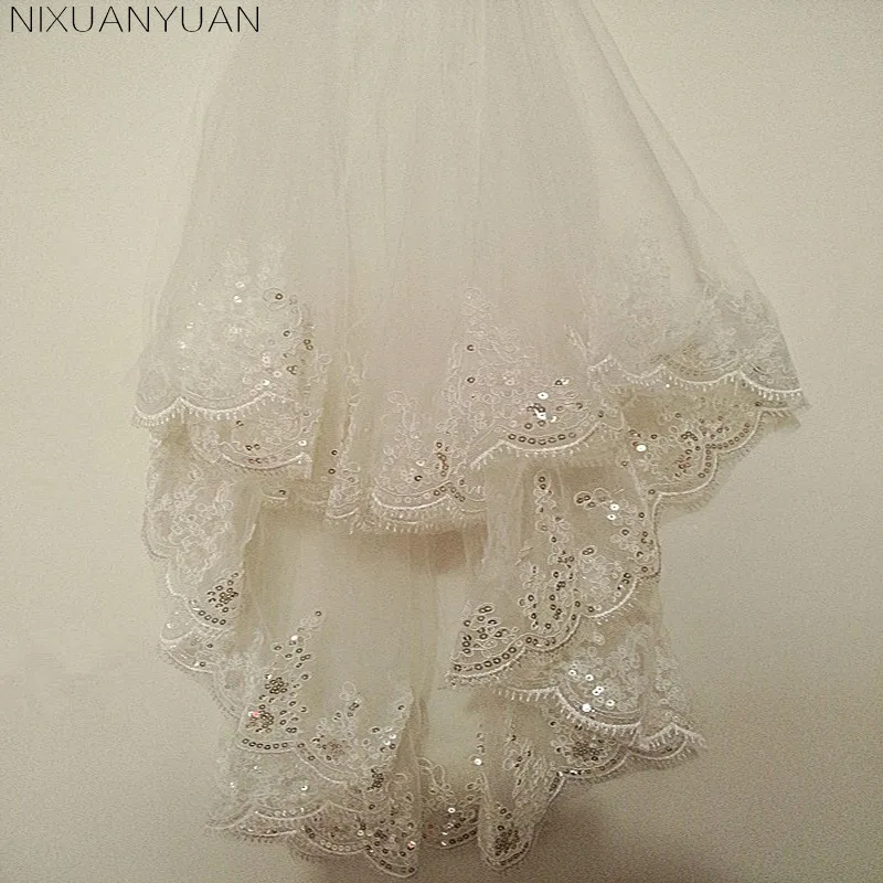 

Bridal 2019 Cheap Wholsale Two Layers White Ivory Wedding Veil Bridal Veil Short Tulle Veils with comb Wedding Accessories