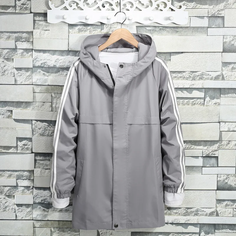 

2018 New Men's Hooded Jacket Spring Autumn Fashion Striped Print Windbreaker Waterproof Casual Bomber Jacket Zipper Coat Outwear