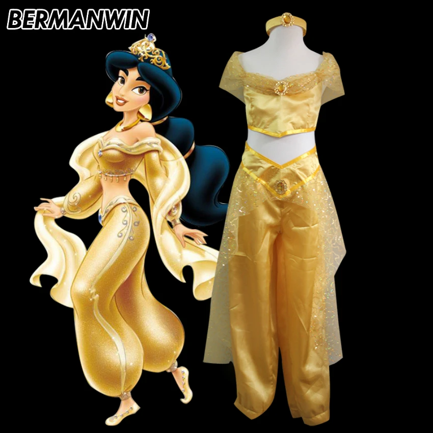 BERMANWIN High Quality Princess Jasmine Dress yellow Jasmine Costume ...