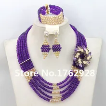 Модные фиолетовые и шампанские хрустальные ожерелья, ювелирные изделия для костюма, нигерийские Свадебные африканские бусы, комплект ювелирных изделий