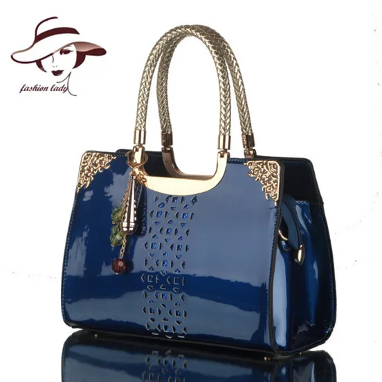 

Luxury Brand Fashion Patent Leather Women Handbag Sac A Main Female Hollow Out Exquisite Ladies Black Messenger Shoulder Tote