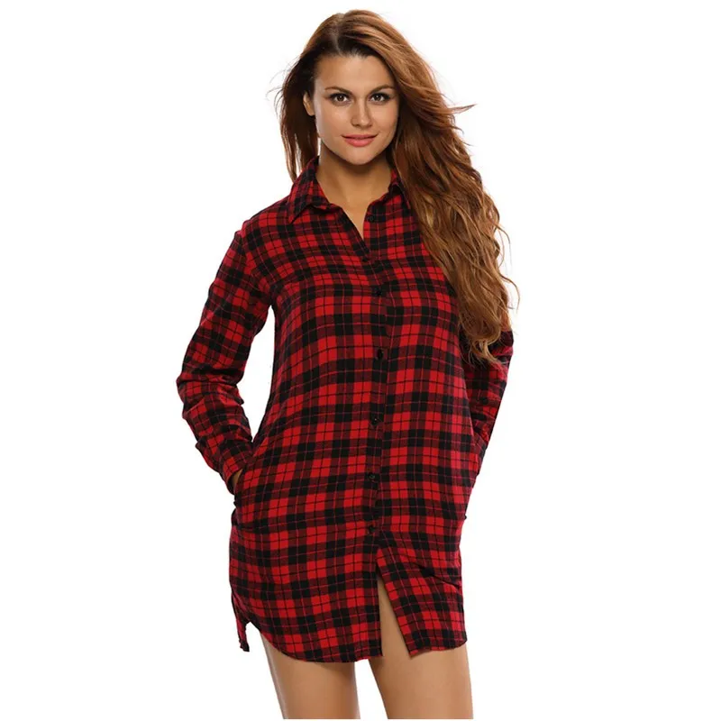 Black-Red-Plaid-Long-Sleeves-Shirt-Dress-LC22848-3