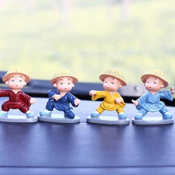 

PINNY Cute Kungfu Monk Figurines Car Decoration Environmental Protection Resin Statuette Crafts Ornaments Home Room Accessories