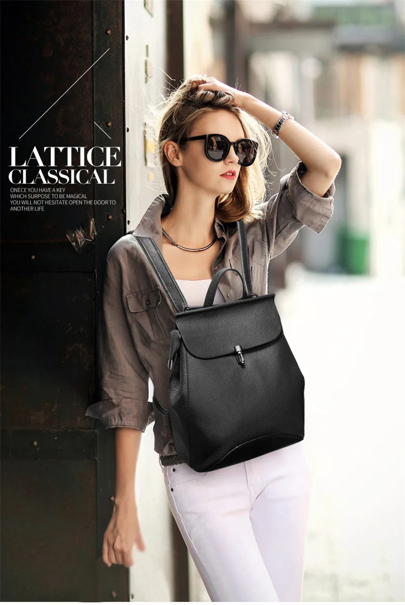 

Genuine Leather Fashion Women Backpack Shoulder Bag Female School Backpack Bag For Teenage Grils Women Trave Tote Backpack