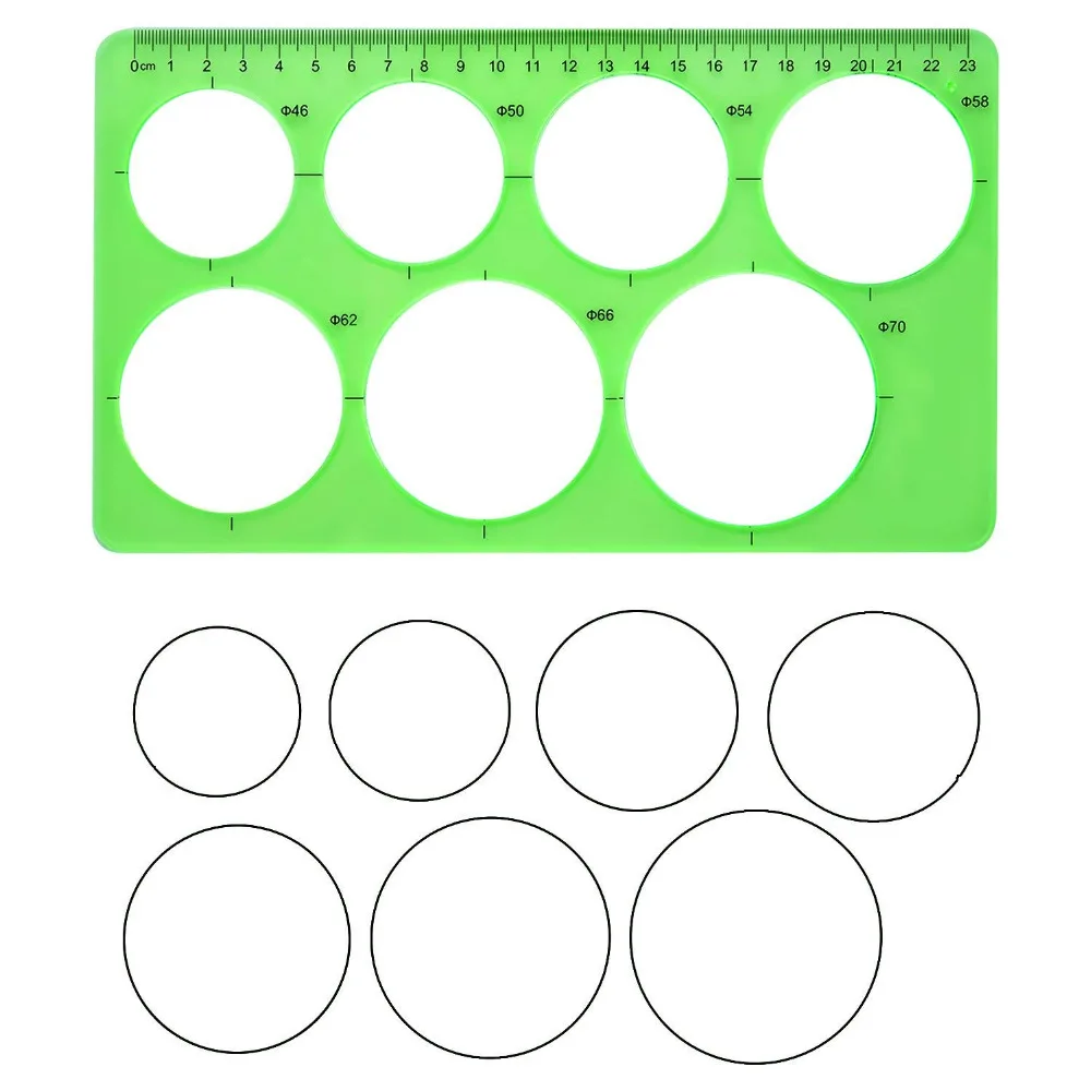 3 Pcs Green Plastic Circle and Oval Templates Measuring Templates Rulers Digital Drawing for Office and School Building Formwork