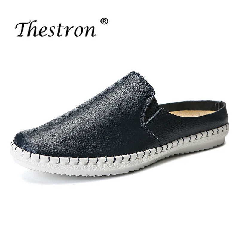 Thestron Summer Handmade Men Shoes Brand Designer Slip On Youth Casual Shoes Fashion Sneakers Genuine Leather Mens Half Slippers
