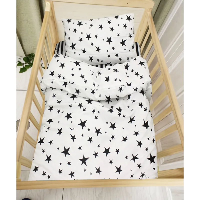 Комплект постельного белья из 3 предметов для детей, дизайн с черной звездой и полосками, хлопок, Комплект постельного белья для новорожденных девочек и мальчиков