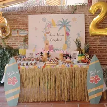 Saia de mesa artificial havaiana luau, decoração de festa tropical, grama, flamingo, festa de aniversário, materiais de decoração de mesa