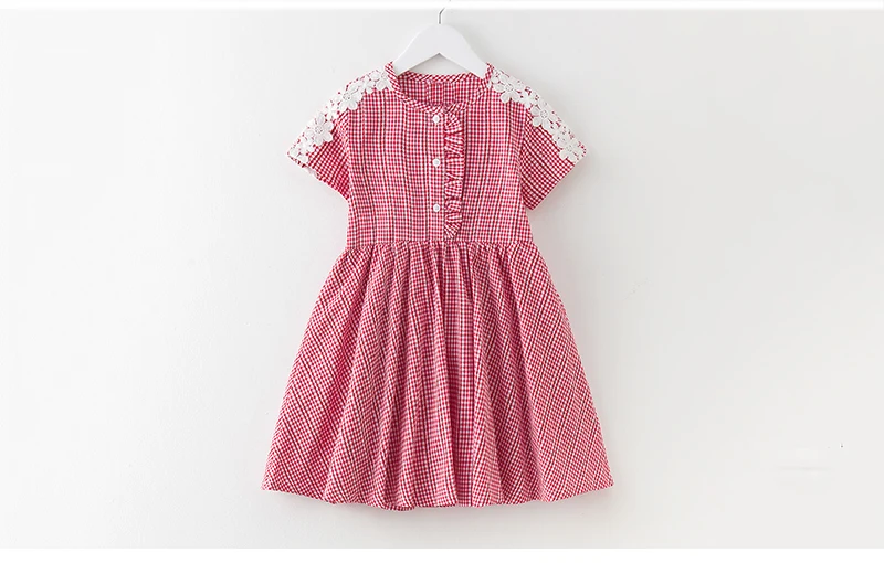 teenage girls dresses with lace crochet floral red blue plaid preppy style little girls dress 2018 summer children dress baby (9)