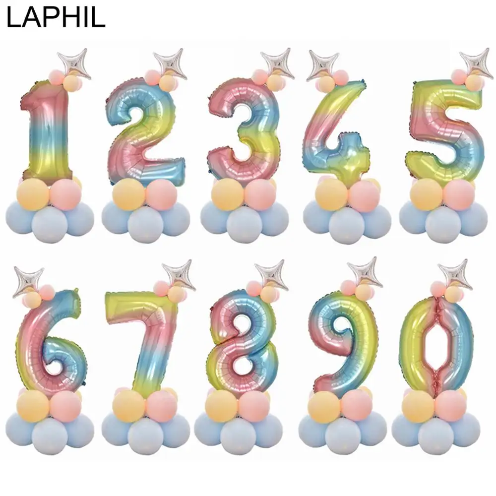 Воздушные шары LAPHIL из радужной фольги для детей украшение 1 го дня рождения