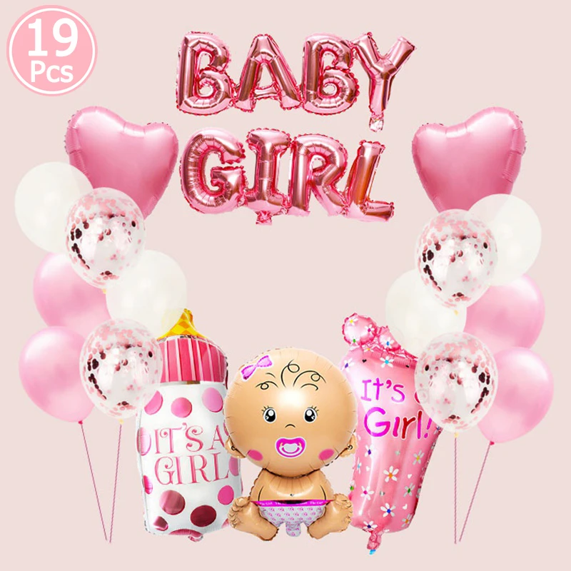 19pcs Baby Shower Foil Balloons Birthday Party Decorations Its A Boy Girl Gender Reveal Supplies BabyShower 12inch Latex Balls