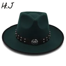 Модные женские туфли Для мужчин фетровая шляпа с широкими полями шерсть джаз шляпа джентльмен сомбреро леди Fascinators папа шляпа стимпанк Ремень