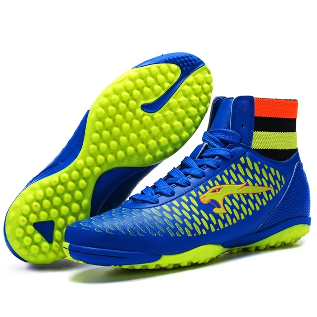 Kieeun Men's Black Golden Blue High Ankle Turf Sole AG Sole Indoor Cleats Football Boots Shoes