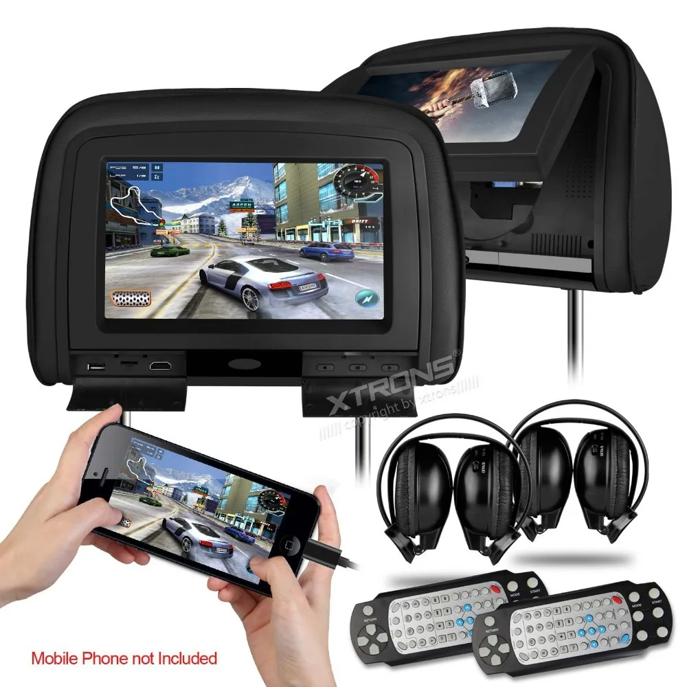 Top 2x9" Black Color Car Headrest DVD Player with Buit-in HDMI Port & 2 IR Headphones (Grey & Beige Optional) 1