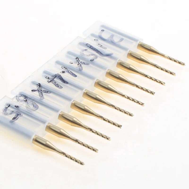 

Free shipping 10 Titanium Coat Carbide1.4mm End Mill Engraving Bits CNC Rotary Burrs Set corn milling cutter PCB router bits
