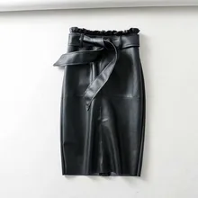 QZ1810 новая короткая черная плиссированная юбка-карандаш из искусственной кожи с поясом, женская сексуальная кожаная юбка Saias