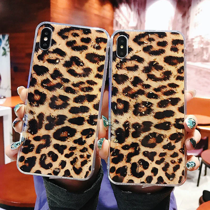 

UBERAY Hot Leopard Print Case For iPhone XS XR XS Max X 6 6S 7 8 Plus Soft Epoxy Full Body Protective Phone Back Cover Case
