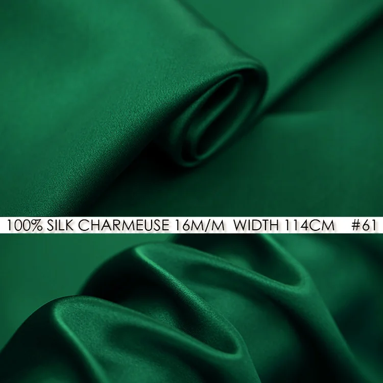 

CISULI 100% SILK CHARMEUSE SATIN Fabric 114cm width 16mommes Silk Fabric Women Party Dress Silk Deep Green NO 61