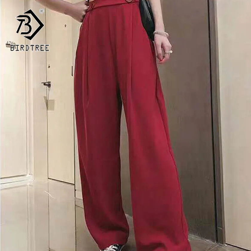 

2019 Summer Women's Full Length Pants High Waist Wide Leg Loose England Style Temperament Female Trousers Hot Sale B96506D
