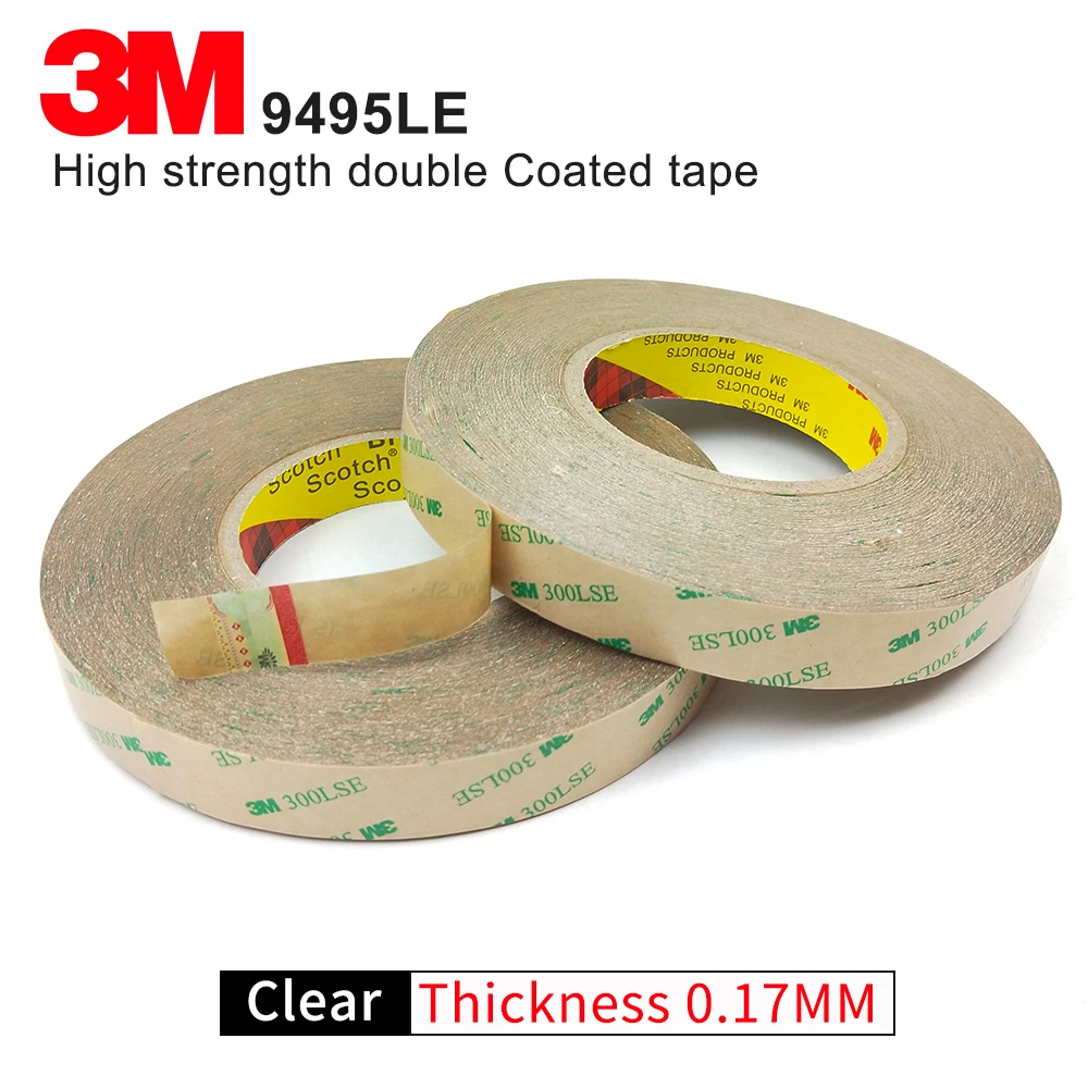 100 Original 3M 9495LSE Double faces transparent adhesive tape/10mm