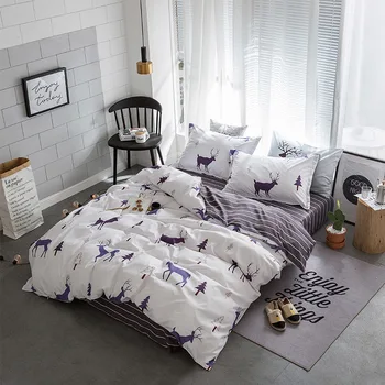 

20 Stylish Simplicity Christmas Elk Striped Cartoon 3/4pcs Bedding Sets Contain Duvet Cover Bed Sheet Pillowcase