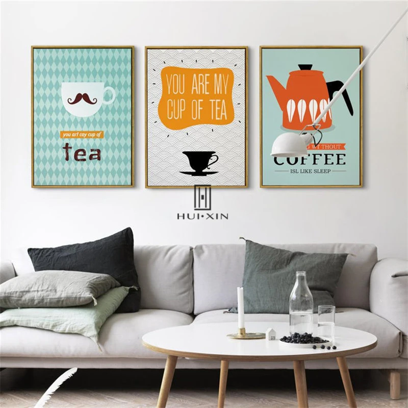 

Nordic Abstract Canvas Printing Modern Posters Lovely Cartoon Image Teapot Teacup Coffe Cup Decorative Paintings For Home Decor