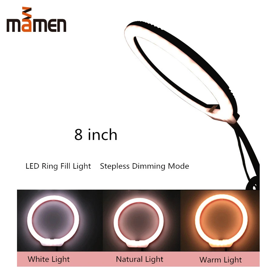 

Mamen Mini 8inch Photography Dimmable LED Selfie Ring Light 3200-5600k USB Plug Charging Fill Light For Makeup Video Live Studio
