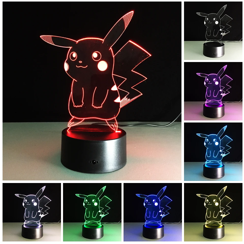 

Kawaii Pokemon Go Pikachu 3d Illusion Night Light Color Changing Lamp Pokemon Action Figure Visual Illusion Led Holiday Gifts
