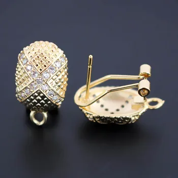 

Micro Paved Cubic Zircon CZ Earrings Post Clip Back with Hanger Connectors Oval Metal Base Findings DIY for Arab Bridal Weddings