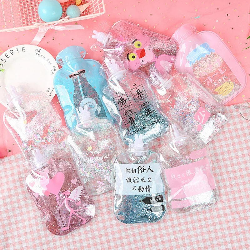 

1pc cute Colorful quicksand Cartoon Kawaii Animal Unicorn Whale Pink Leopard Hand Feet Warming Water-filling Hot Water Bag