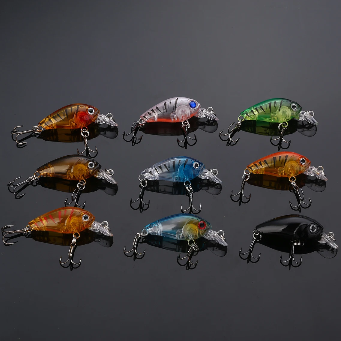 9Pcs/lot 4.5cm 4.g Plastic Fishing Lures Bass CrankBait 3D Eye Lures Hard Crank Bait Tackle Fishing Wobblers Bass With Hooks