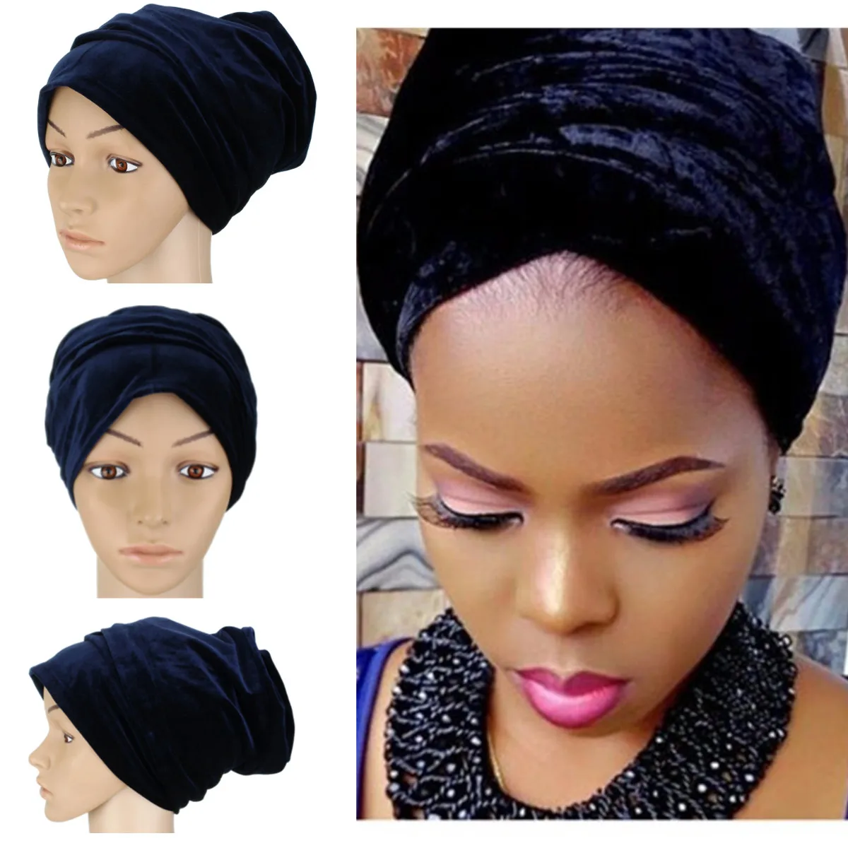 5 типов конфеты Цвета женские головные уборы бархат тюрбан Африканский галстук шарф заколка-Твистер африканских для Для женщин аксессуары