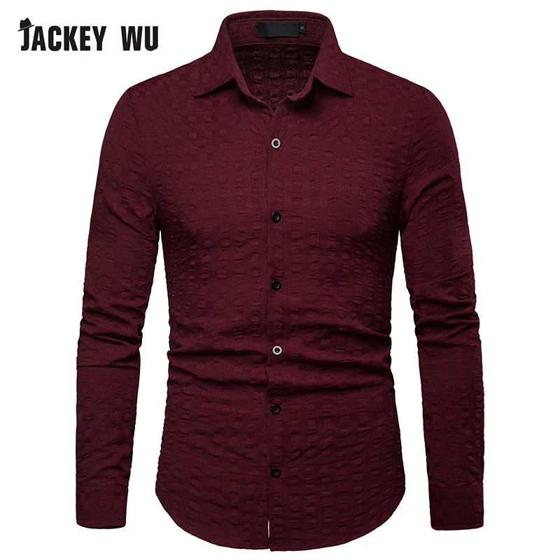 JACKEYWU рубашки домашние муж. для мужчин Мода 2019 г. клетчатый одноцветное цвет с длинным рукавом Тонкий платье джентльмена