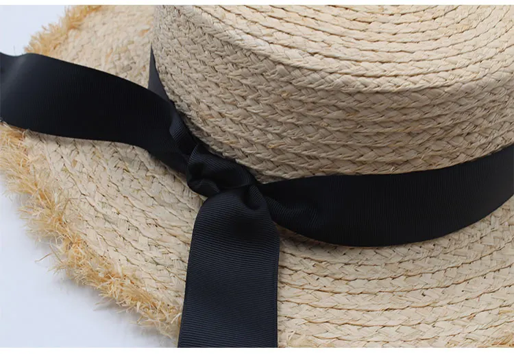  hat womens summer adult solid casual straw sun beach hat summer hats for women boater raffia hat bow (10)