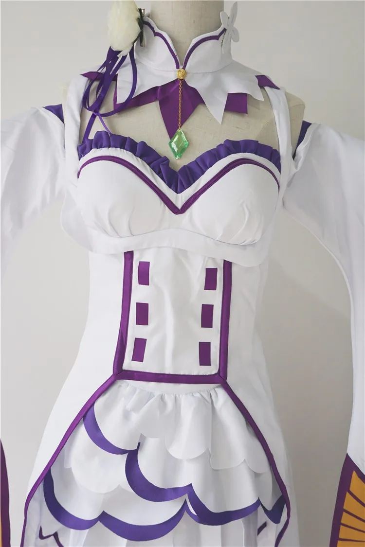 New ReZero kara Hajimeru Isekai Seikatsu Emilia Cosplay Costume Fancy Dress+Elf Ears Halloween Adult Costumes for Women (4)
