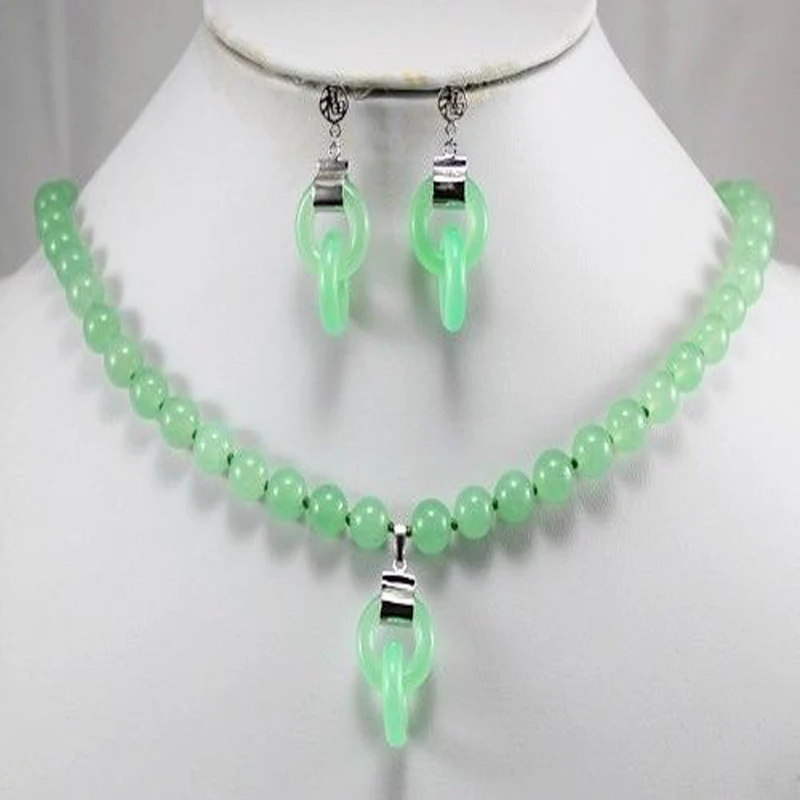 

New Women's fashion beautiful light green necklace pendant earrings set AAA56875