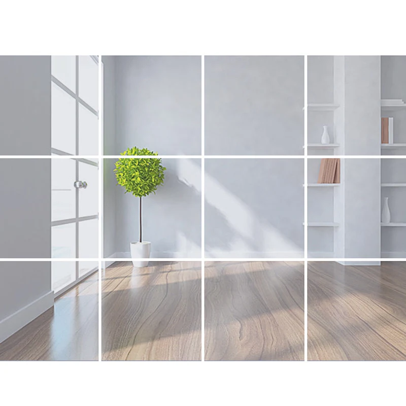 

Hot 32 Pcs Mirror Tile Wall Sticker Square Self Adhesive Room Decor Stick On Modern Art MDD88