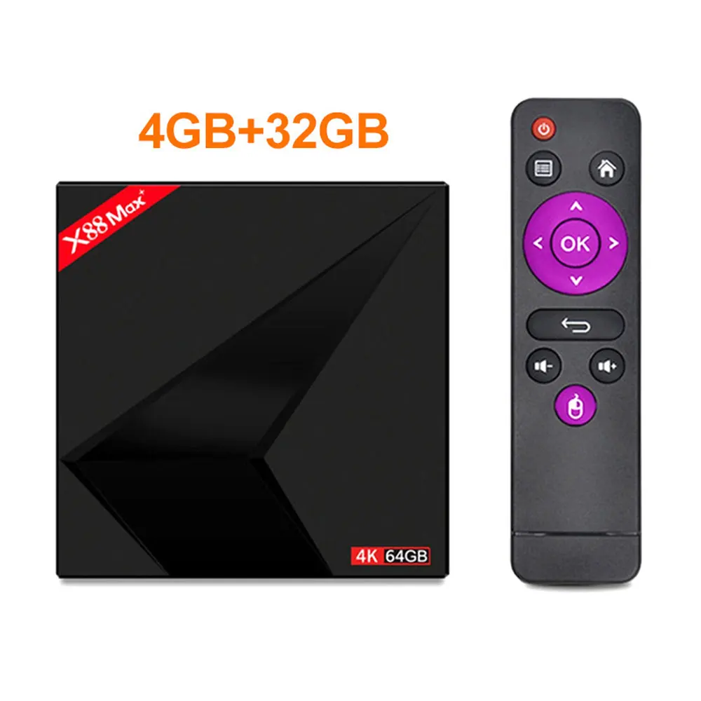 4K Android 9,0 ТВ приставка X88 MAX Plus 4 Гб ОЗУ 64 Гб ПЗУ RK3318 пятиядерный 2,4G/5G Wifi BT4.0 USB3.0 X88MAX+ потоковый медиаплеер - Цвет: only 4GB 32GB