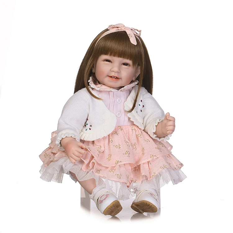 

dolls long hair wig children gift bonecas22"55cm brand bebe princess girl reborn silicone dolls real cute fake baby