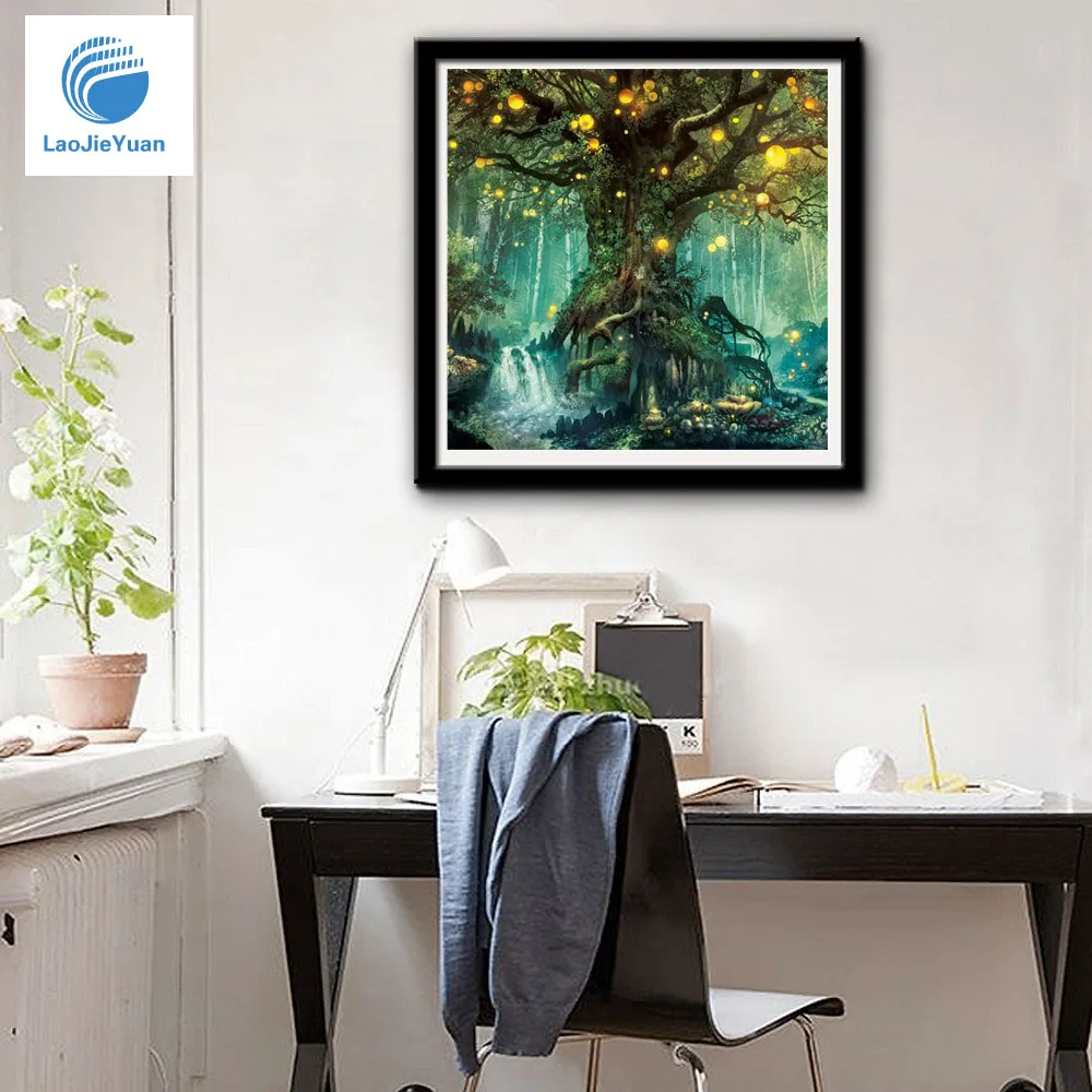 

LaoJieYuan beautiful colorful beads diamond on print canvas diamond painting