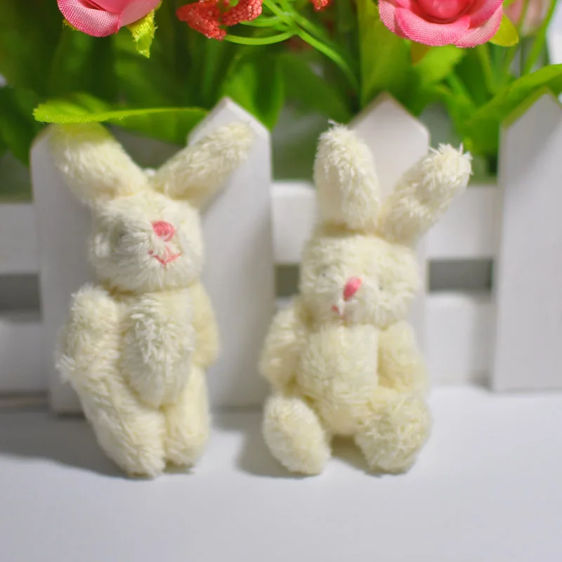

10pc/lot 4cm 4colors Soft Mini Joint Rabbit Pendant Plush Bunny For Key Chain Bouquet Toy Doll DIY Ornaments Gifts