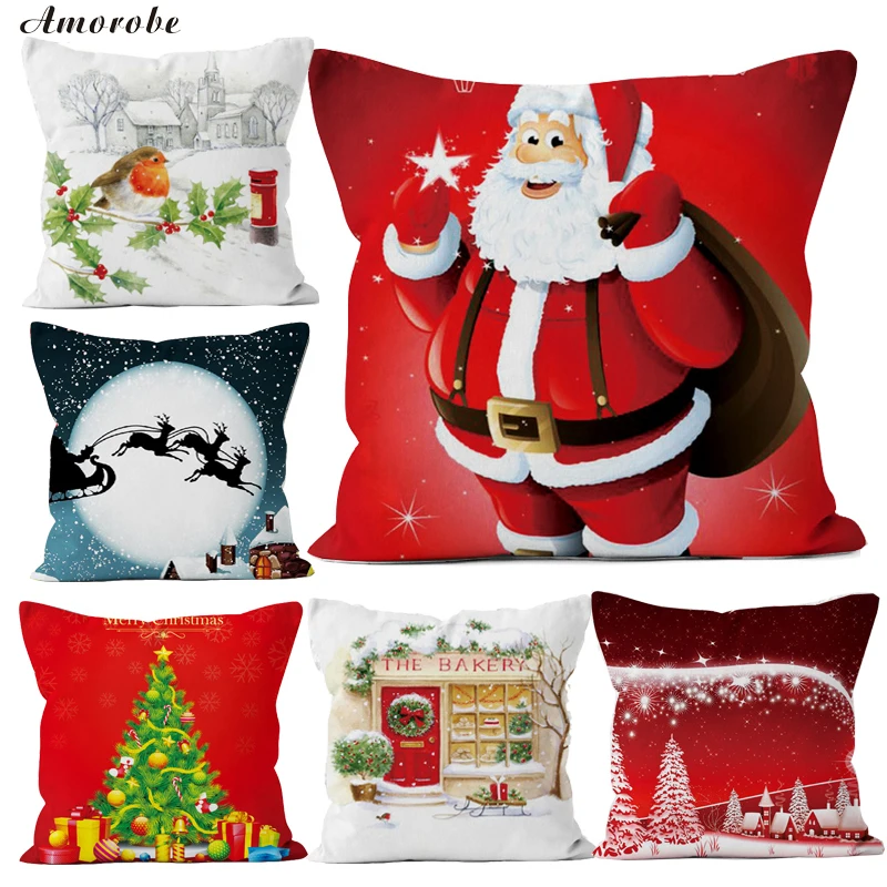 

45*45cm Christmas Decorative for Home Pillows Cover Short Plush Santa Clause Pillowcase Xmas Party New Year Decorations